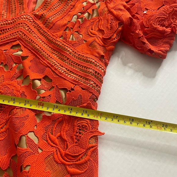 Adelyn Rae V Neck Floral Lace Orange Midi Dress. - Picture 8 of 13